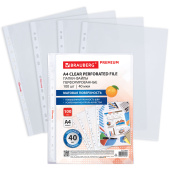 Папки-файлы перфорированные А4 BRAUBERG "PREMIUM", КОМПЛЕКТ 100 шт., матовые, 40 мкм, 273008 за 281 ₽. Папки перфорированные.  Доставка по РФ. Без переплат!