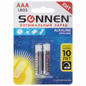 Батарейки КОМПЛЕКТ 2 шт., SONNEN Alkaline, AAA (LR03, 24А), алкалиновые, мизинчиковые, блистер, 451087 за 46 ₽. Батарейки.  Доставка по РФ. Без переплат!