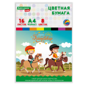 Цветная бумага А4 офсетная, 16 листов, 8 цветов, папка, индивидуальная упаковка, BRAUBERG KIDS, 200х280 мм, "Друзья", 115162 за 70 ₽. Бумага цветная в наборах.  Доставка по РФ. Без переплат!