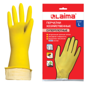 Перчатки МНОГОРАЗОВЫЕ латексные LAIMA "ПРЕМИУМ", хлопчатобумажное напыление, СВЕРХПЛОТНЫЕ, размер 8-9, L (большой), желтые, вес 65 г, 600272 за 68 ₽. Перчатки латексные и резиновые.  Доставка по РФ. Без переплат!