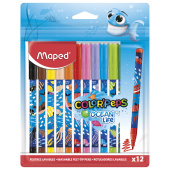 Фломастеры MAPED COLOR'PEPS "Ocean Life", 12 цветов, смываемые, вентилируемый колпачок, 845701 за 256 ₽. Фломастеры классические.  Доставка по РФ. Без переплат!