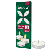Свечи чайные литые в гильзе WEGLA (ВЕГЛА) EXTRA, до 4 часов горения, вес 10 грамм, КОМПЛЕКТ 12 штук, 702569 за 79 ₽. Свечи чайные.  Доставка по РФ. Без переплат!