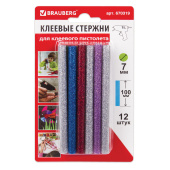 Клеевые стержни, диаметр 7 мм, длина 100 мм, цветные (ассорти), С БЛЕСТКАМИ, КОМПЛЕКТ 12 шт., 6 цветов, BRAUBERG, 670319 за 102 ₽. Стержни к клеевым пистолетам.  Доставка по РФ. Без переплат!
