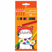 Карандаши цветные ПИФАГОР "КОТИК", 12 цветов, шестигранные, 181340 за 63 ₽. Карандаши цветные.  Доставка по РФ. Без переплат!