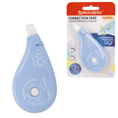 Корректирующая лента BRAUBERG PASTEL 5 мм х 12 м, вращающийся наконечник 90°, механизм перемотки, корпус голубой, блистер, 272488 за 111 ₽. Корректирующие ленты.  Доставка по РФ. Без переплат!