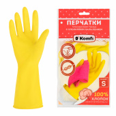 Перчатки МНОГОРАЗОВЫЕ латексные с хлопчатобумажным напылением, желтые, размер 6,5-7, S (малый), вес 50 г, KOMFI, DGL024P за 97 ₽. Перчатки латексные и резиновые.  Доставка по РФ. Без переплат!