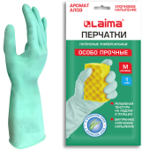 Перчатки МНОГОРАЗОВЫЕ латексные LAIMA, С АРОМАТОМ АЛОЭ, зеленые, хлопчатобумажное напыление, размер M (средний), вес 50 г, 700545 за 81 ₽. Перчатки для защиты от химических воздействий.  Доставка по РФ. Без переплат!