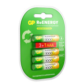Батарейки аккумуляторные GP ReEnergy Ni-Mh КОМПЛЕКТ 4 шт. (ПРОМО 3+1), ААА (HR03), 950 mAh, 100AAAHC3/1RGY за 1 298 ₽. Аккумуляторные батарейки.  Доставка по РФ. Без переплат!