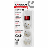 Удлинитель сетевой SONNEN PSW-303, 3 розетки c заземлением, выключатель 10 А, 3 м, белый, 513660 за 341 ₽. Удлинители сетевые.  Доставка по РФ. Без переплат!