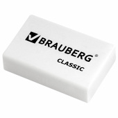 Ластик BRAUBERG "Classic", 26х17х7 мм, белый, прямоугольный, 221033 за 7 ₽. Ластики классические. Доставка по РФ. Без переплат!