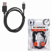 Кабель USB 2.0 – micro USB, 1 м, SONNEN, медь, для передачи данных и зарядки, черный, 513115 за 105 ₽. Кабели USB - MicroUSB/Apple/Type-C.  Доставка по РФ. Без переплат!