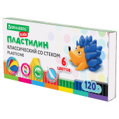 Пластилин классический BRAUBERG KIDS, 6 цветов, 120 г, стек, ВЫСШЕЕ КАЧЕСТВО, 106435 за 62 ₽. Пластилин.  Доставка по РФ. Без переплат!