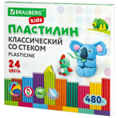 Пластилин классический BRAUBERG KIDS, 24 цвета, 480 грамм, стек, ВЫСШЕЕ КАЧЕСТВО, 106437 за 216 ₽. Пластилин.  Доставка по РФ. Без переплат!