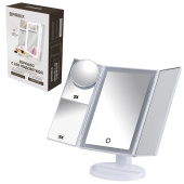 Зеркало настольное с LED-подсветкой для макияжа, размер 24х18 см, складное, увеличение х2, х3, х10, белое, BRABIX, 609337 за 1 566 ₽. Зеркала.  Доставка по РФ. Без переплат!