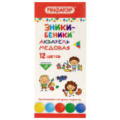 Краски акварельные медовые ПИФАГОР "ЭНИКИ-БЕНИКИ NEW", 12 цветов, картонная коробка, 192846 за 65 ₽. Акварель школьная.  Доставка по РФ. Без переплат!