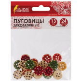 Пуговицы декоративные "Горошек", дерево, 13 мм, 24 шт., 6 цветов, ОСТРОВ СОКРОВИЩ, 661414 за 104 ₽. Пуговицы для творчества.  Доставка по РФ. Без переплат!