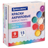 Краски акриловые ПАСТЕЛЬНЫЕ для рисования и творчества 9 цветов по 15 мл, BRAUBERG, 192693 за 249 ₽. Краски акриловые для рисования и хобби.  Доставка по РФ. Без переплат!