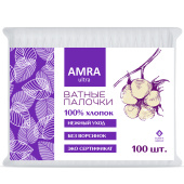 Ватные палочки 100 шт., AMRA, пакет, П00066647 за 33 ₽. Ватные палочки и диски.  Доставка по РФ. Без переплат!