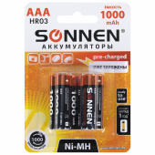 Батарейки аккумуляторные Ni-Mh мизинчиковые КОМПЛЕКТ 6 шт., AAA (HR03) 1000 mAh, SONNEN, 455611 за 803 ₽. Аккумуляторные батарейки.  Доставка по РФ. Без переплат!