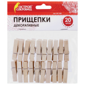Прищепки декоративные "Классика", 20 штук, 3,5 см, дерево, ОСТРОВ СОКРОВИЩ, 661288 за 154 ₽. Прищепки для творчества.  Доставка по РФ. Без переплат!