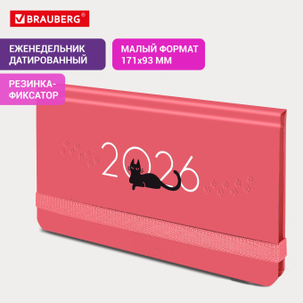 Еженедельник датированный 2026 с резинкой 171х93 мм, BRAUBERG, твердый, УФ-ЛАК, 64 л., "Кот", 117349 за 138 ₽. Еженедельники. Доставка по России. Без переплат!