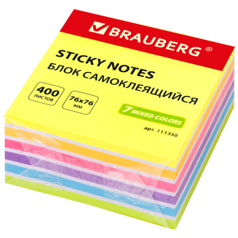 Блок самоклеящийся (стикеры) BRAUBERG НЕОНОВЫЙ 76х76 мм, 400 листов, 7 цветов, 111350 за 377 ₽. Блоки самоклеящиеся. Доставка по России. Без переплат!