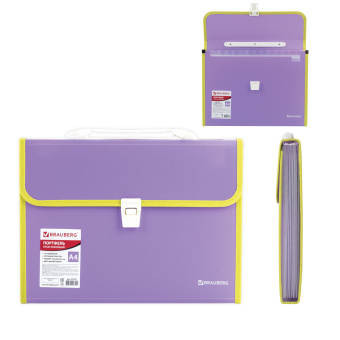 Папка-портфель пластиковая BRAUBERG "JOY", А4 (330х245х35 мм), 13 отделений, с окантовкой, фиолетовая, 227977 за 640 ₽. Портфели пластиковые. Доставка по России. Без переплат!