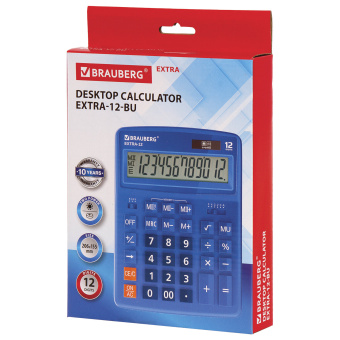 Калькулятор настольный BRAUBERG EXTRA-12-BU (206x155 мм), 12 разрядов, двойное питание, СИНИЙ, 250482 за 988 ₽. Калькуляторы настольные. Доставка по России. Без переплат!