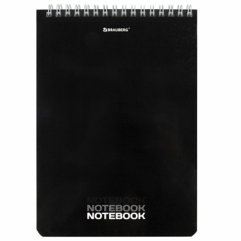 Блокнот А5 (146х206 мм), 60 л., гребень, картон, жесткая подложка, клетка, BRAUBERG, "Black", 114365 за 72 ₽. Блокноты. Доставка по России. Без переплат!