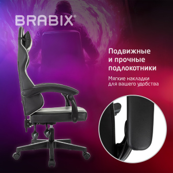 Кресло компьютерное BRABIX "Shooter GM-123", 2 подушки, экокожа, черное/белое, 533191 за 12&nbsp;606 ₽. Кресла игровые. Доставка по России. Без переплат!