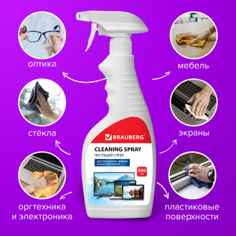 Чистящая жидкость-спрей BRAUBERG для телевизоров, мониторов, техники, оптики и стекол, универсальная, 500 мл, 513288 за 202 ₽. Чистящие жидкости-спреи для техники. Доставка по России. Без переплат!