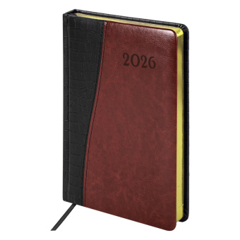 Ежедневник датированный 2026, А5, 138x213 мм, BRAUBERG "Cayman", под кожу, черный/коричневый, 117045 за 184 ₽. Ежедневники с покрытием "под кожу и ткань". Доставка по России. Без переплат!