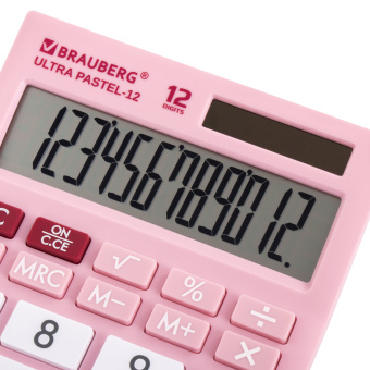 Калькулятор настольный BRAUBERG ULTRA PASTEL-12-PK (192x143 мм), 12 разрядов, двойное питание, РОЗОВЫЙ, 250503 за 884 ₽. Калькуляторы настольные. Доставка по России. Без переплат!