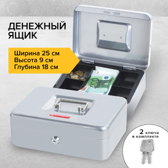 Ящик для денег, ценностей, документов, печатей, 90х180х250 мм, ключевой замок, серебристый, BRAUBERG, 291059 за 1&nbsp;449 ₽. Ящики для денег, ценностей, документов, печатей. Доставка по России. Без переплат!