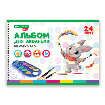Альбом для акварели А4 24 л., бумага 180 г/м2, гребень, обложка картон, BRAUBERG KIDS, "Pets" (2 вида), 106712 за 153 ₽. Альбомы и папки для рисования. Доставка по России. Без переплат!