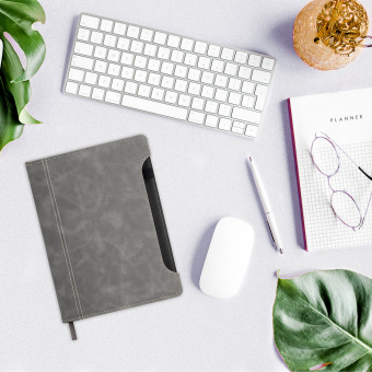 Блокнот А5 165x218 мм, BRAUBERG "Perfect", под кожу софт-тач, держатель для ручки, 80 листов, клетка, серый, 116619 за 375 ₽. Бизнес-блокноты и бизнес-тетради. Доставка по России. Без переплат!