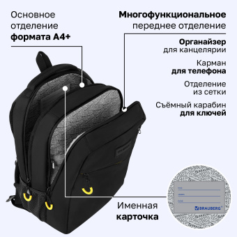 Рюкзак BRAUBERG MAIN, 2 отделения, 3 кармана, "Желтая вспышка", 38х26х17 см, 274397 за 2&nbsp;490 ₽. Рюкзаки для начальной и средней школы. Доставка по России. Без переплат!