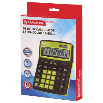 Калькулятор настольный BRAUBERG EXTRA COLOR-12-BKLG (206x155 мм), 12 разрядов, двойное питание, ЧЕРНО-САЛАТОВЫЙ, 250477 за 880 ₽. Калькуляторы настольные. Доставка по России. Без переплат!