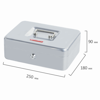 Ящик для денег, ценностей, документов, печатей, 90х180х250 мм, ключевой замок, серебристый, BRAUBERG, 291059 за 1&nbsp;449 ₽. Ящики для денег, ценностей, документов, печатей. Доставка по России. Без переплат!