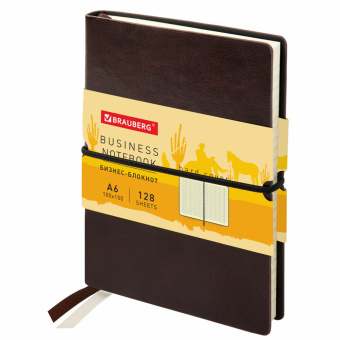 Блокнот МАЛЫЙ ФОРМАТ (100х150 мм) А6, BRAUBERG "Western", 128 л., гладкий кожзам, резинка, клетка, коричневый, 125241 за 395 ₽. Бизнес-блокноты и бизнес-тетради. Доставка по России. Без переплат!