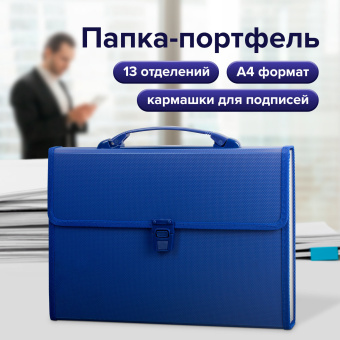 Папка-портфель пластиковая BRAUBERG А4 (332х245х35 мм), 13 отделений, синяя, 221379 за 689 ₽. Портфели пластиковые. Доставка по России. Без переплат!