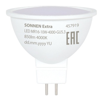 Лампа светодиодная SONNEN EXTRA, 10 (90) Вт, GU5.3, софит, нейтральный белый, 30000 ч, LED MR16-GU5.3-10W-4000, 457919 за 61 ₽. Лампы светодиодные. Доставка по России. Без переплат!