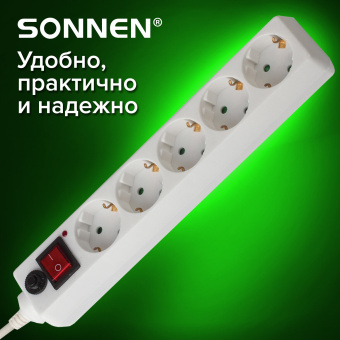 Сетевой фильтр SONNEN U-351, 5 розеток, с заземлением, выключатель, 10 А, 1,8 м, белый, 511424 за 540 ₽. Сетевые фильтры. Доставка по России. Без переплат!
