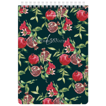 Блокнот А5, 146х206 мм, 60 л., гребень, картон, жесткая подложка, клетка, BRAUBERG, "Гранаты", 114366 за 59 ₽. Блокноты. Доставка по России. Без переплат!