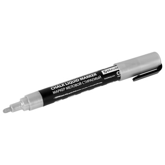 Маркер меловой CHALK LIQUID MARKER, СЕРЕБРИСТЫЙ, 3 мм, стираемый, BRAUBERG "CHALK", 152593 за 94 ₽. Маркеры меловые. Доставка по России. Без переплат!