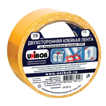 Клейкая двухсторонняя лента 38 мм х 10 м, ПОЛИПРОПИЛЕНОВАЯ ОСНОВА, UNIBOB, 38566 за 154 ₽. Клейкие ленты специальные. Доставка по России. Без переплат!