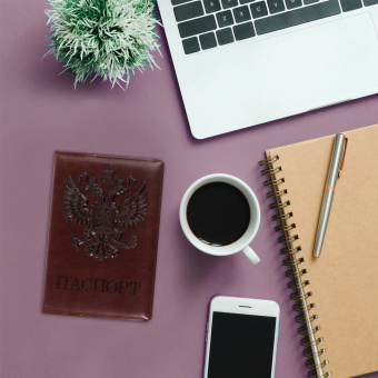 Обложка для паспорта STAFF, полиуретан под кожу, "ГЕРБ", коричневая, 237604 за 105 ₽. Обложки для паспорта. Доставка по России. Без переплат!