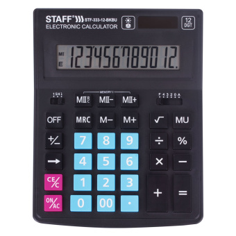 Калькулятор настольный STAFF PLUS STF-333-BKBU ( 200x154 мм) 12 разрядов, ЧЕРНО-СИНИЙ, 250461 за 343 ₽. Калькуляторы настольные. Доставка по России. Без переплат!