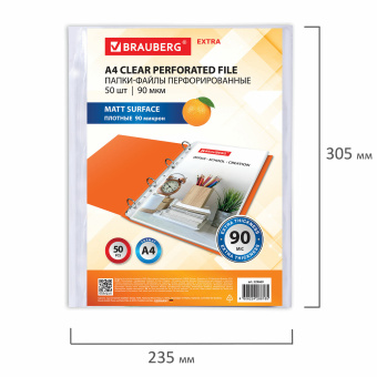 Папки-файлы перфорированные А4 BRAUBERG "EXTRA 900", КОМПЛЕКТ 50 шт., матовые, ПЛОТНЫЕ, 90 мкм, 229669 за 397 ₽. Папки перфорированные. Доставка по России. Без переплат!