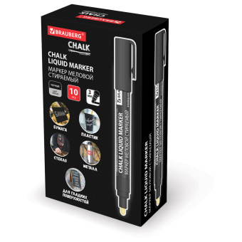 Маркер меловой CHALK LIQUID MARKER, ЧЕРНЫЙ, 3 мм, стираемый, BRAUBERG "CHALK", 152600 за 94 ₽. Маркеры меловые. Доставка по России. Без переплат!